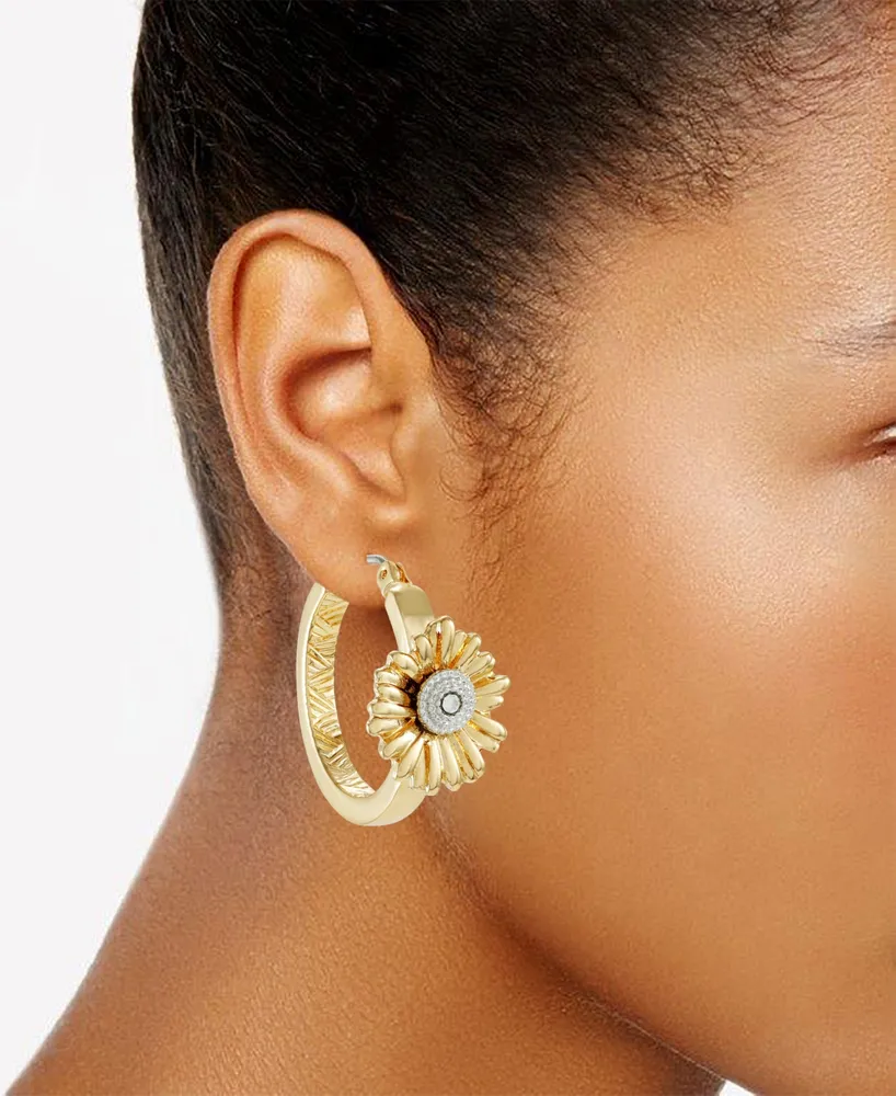 T Tahari Gold-Tone Sunflower Charm Mini Hoop Earrings