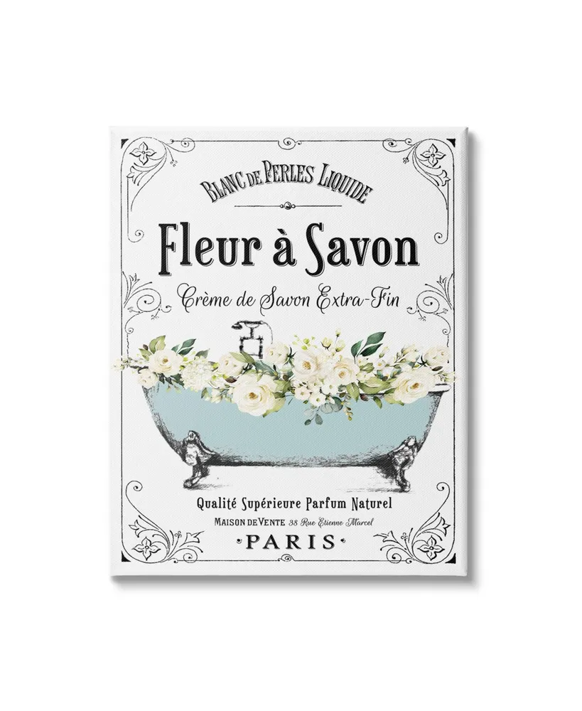 Stupell Industries Floral Parisian Bathroom Advertisement Canvas Wall Art, 36" x 1.5" x 48" - Multi