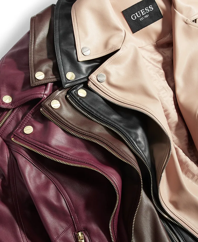 Guess Women's Faux-Leather Asymmetric Moto Coat