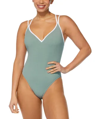 Reebok Women's Twin-Strap Piping-Trim One-Piece Swimsuit