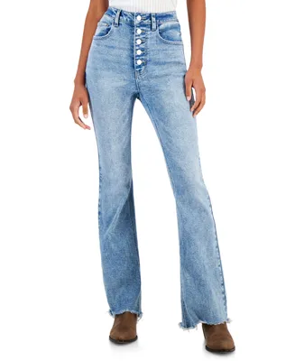 Tinseltown Juniors' High-Rise Button-Front Flare-Hem Jeans, Created for Macy's
