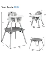 4 in 1 Baby High Chair Convertible Toddler Table Chair Set w/ Pu Cushion