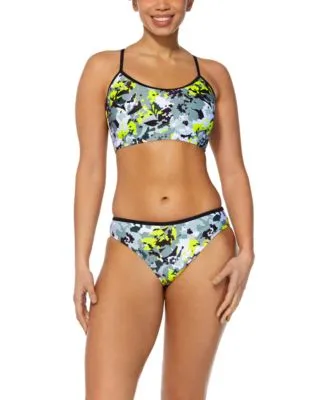 Reebok Womens Printed Bralette Bikini Top Hipster Bikini Bottoms