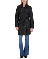 Tahari Women's Natalie Belted Leather Trench Coat