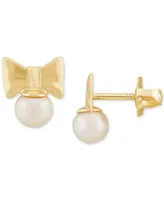 Children's Cultured Freshwater Pearl (3-3/4mm) Bow Stud Earrings in 14k Gold