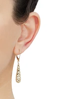 Italian Gold Lattice Work Elongated Teardrop Leverback Drop Earrings in 10k Gold