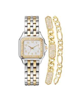 Jones New York Women's Analog, Three-Hand Quartz Two Tone Metal Watch 26mm Gift Set