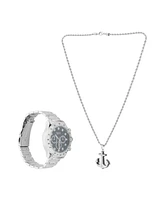 American Exchange Men's Analog, Three-Hand Quartz Silver-Tone Metal Bracelet Watch 46mm Gift Set