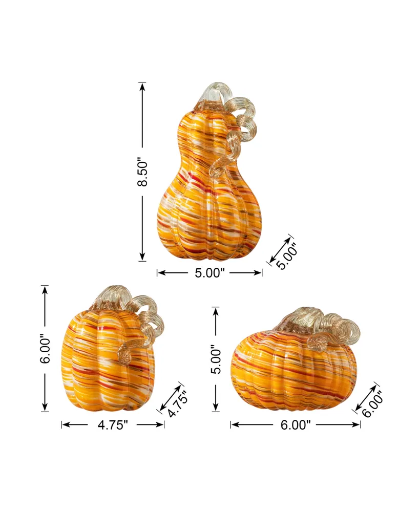 Glitzhome Multi Stripes Glass Pumpkin Gourd, Set of 3