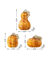 Glitzhome Multi Stripes Glass Pumpkin Gourd, Set of 3