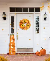 Glitzhome 24" D Fall Sunflower Pumpkin Leaf Wreath