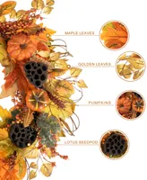 Glitzhome 24" D Fall Pumpkin Leaf Floral Wreath