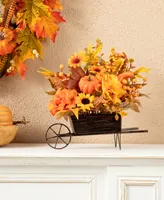 Glitzhome 14" L Fall Floral Cart Centerpiece