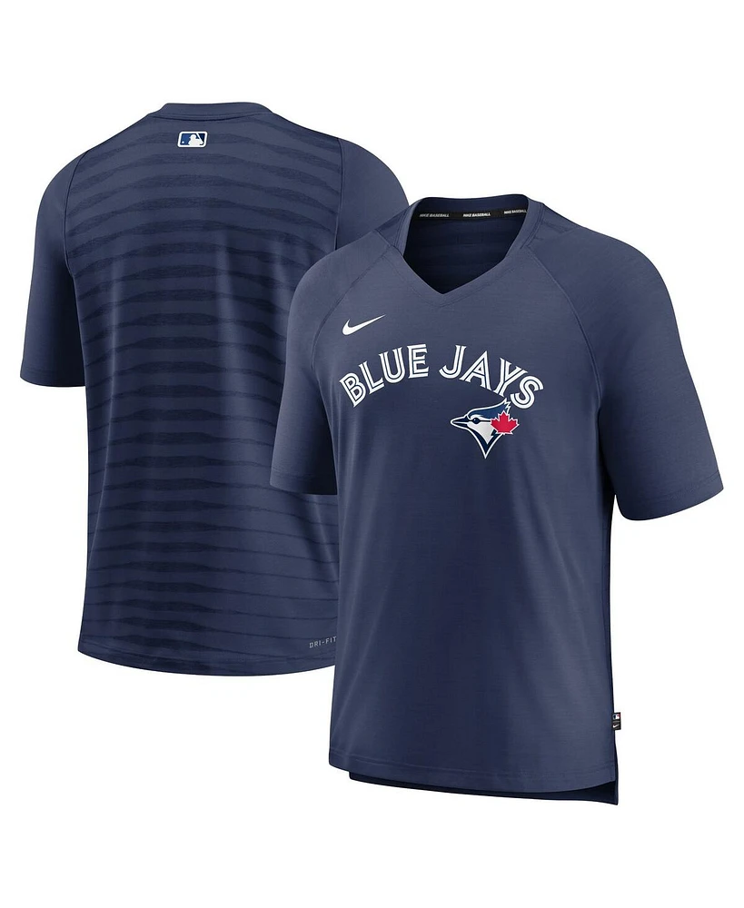 Men's Nike Navy Toronto Blue Jays Authentic Collection Pregame Raglan Performance V-Neck T-shirt