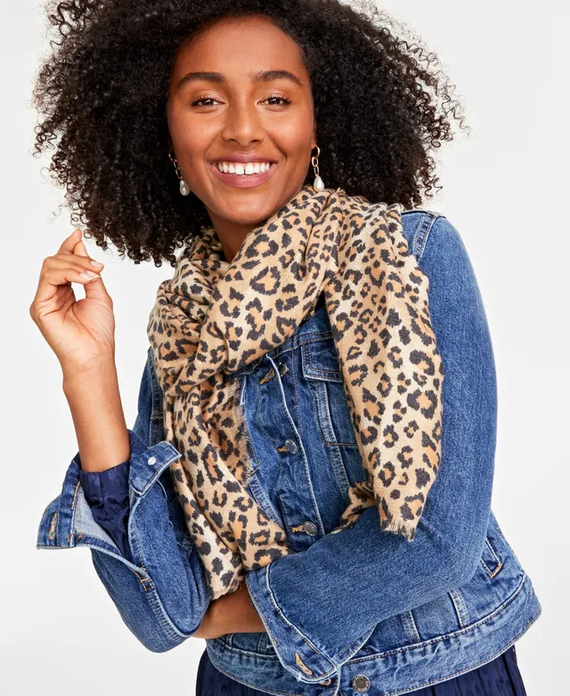 on 34th Women's Sequin Leopard-Print Blanket Wrap Scarf, Created for Macy's - Neutral