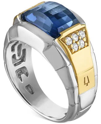 Bulova Men's Classic Lab Created Sapphire & Diamond (1/4 ct. t.w.) Ring 14k Gold-Plated Sterling Silver