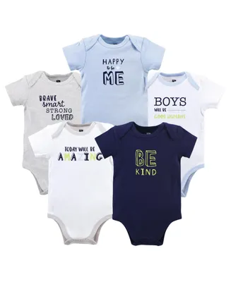 Hudson Baby Boys Cotton Bodysuits, Be Kind 5-Pack