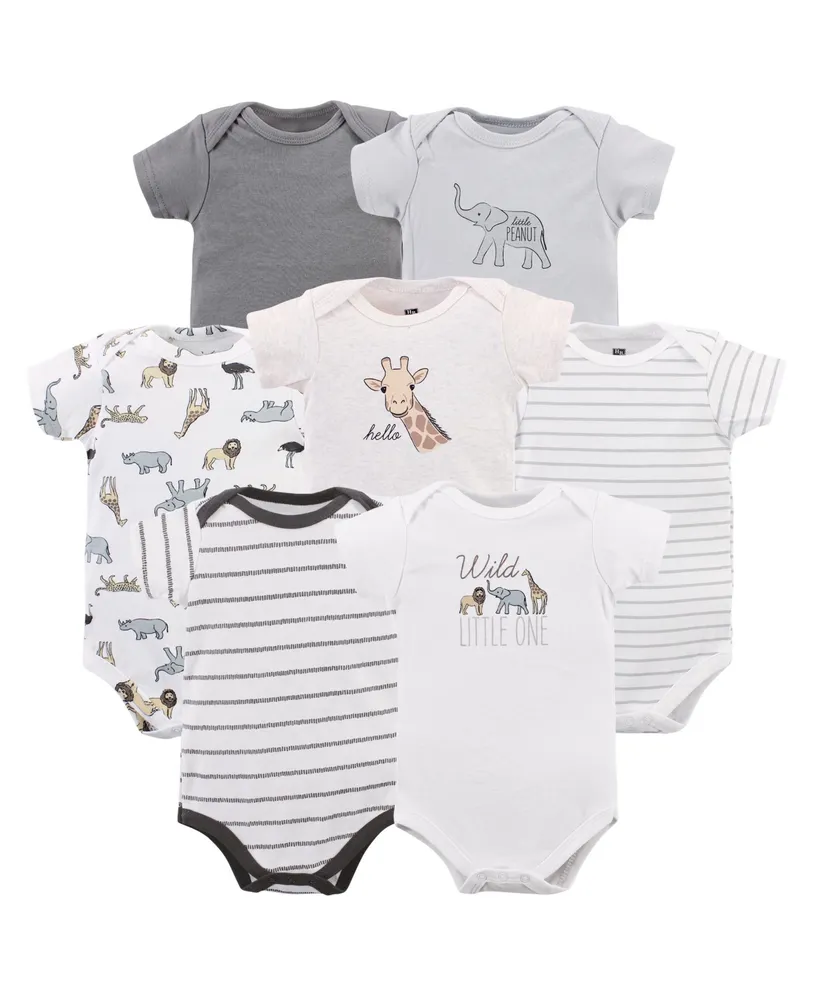 Hudson Baby Baby Boys Unisex Cotton Bodysuits, Modern Neutral Safari, 7-Pack