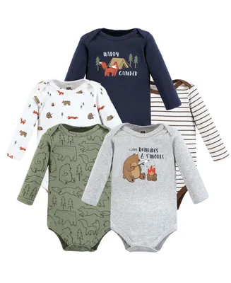 Hudson Baby Baby Boys Cotton Long-Sleeve Bodysuits, Camping Animals, 5-Pack