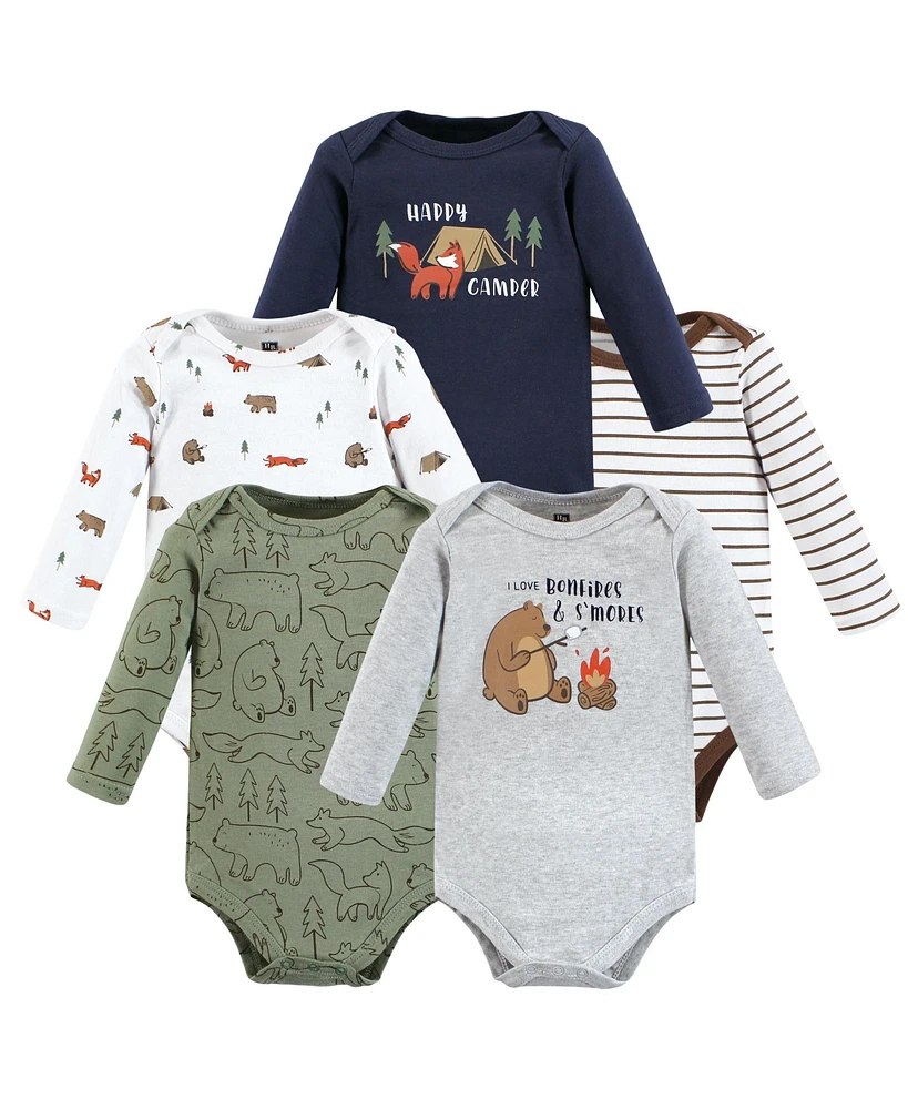 Hudson Baby Boys Cotton Long-Sleeve Bodysuits, Camping Animals, 5-Pack