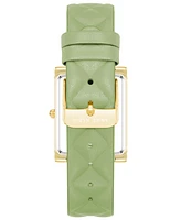 Anne Klein Women's Three Hand Quartz Rectangular Gold-Tone Alloy and Green Genuine Leather Strap Watch, 32mm