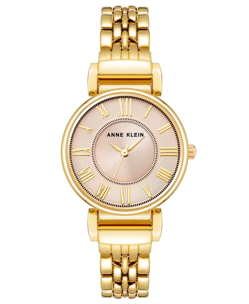 Anne Klein Women's Three Hand Quartz Round Gold-Tone Alloy Link Bracelet Watch