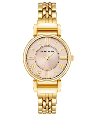 Anne Klein Women's Three Hand Quartz Round Gold-Tone Alloy Link Bracelet Watch