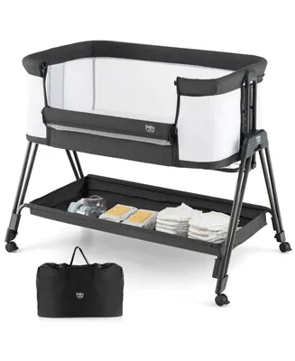 Costway Baby Baby Bedside Sleeper Bassinet with Wheels & Storage Tray Folding Adjustable Crib