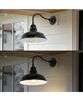 Aurora 12.25" 1-Light Farmhouse Industrial Indoor, Outdoor Iron Led Gooseneck Arm Sconce