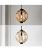 Abril 12.5" 1-Light Rustic Bohemian Iron, Wood Bead Led Pendant