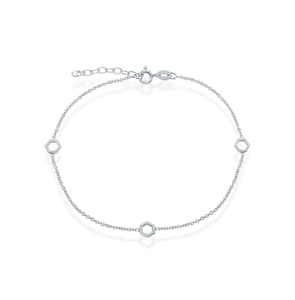 Simona Sterling Silver Open Hexagon Anklet