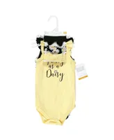 Hudson Baby Girls Sleeveless Bodysuit and Headband Set, Black Daisy, 6-Piece