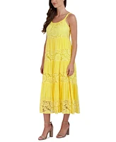 Robbie Bee Women's Lace-Inset Tiered Maxi Dress