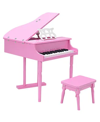 Costway Childs 30 key Toy Grand Baby Piano w/ Kids Bench Wood Pink New