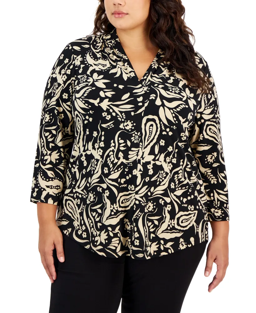Jm Collection Plus Printed Utility Top, Created for Macy's