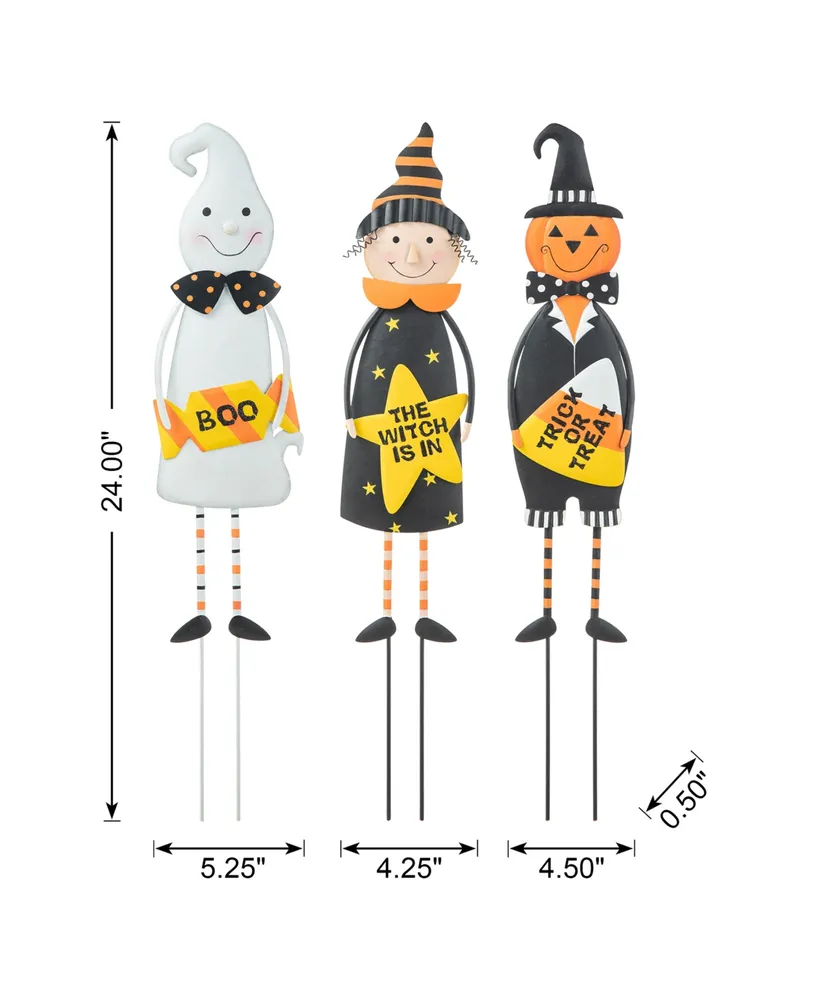Glitzhome 24" H Halloween Metal Ghost, Witch Pumpkin Yard Stake or Hanging Decor, Set of 3