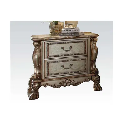 Simplie Fun Dresden Nightstand in Gold Patina & Bone