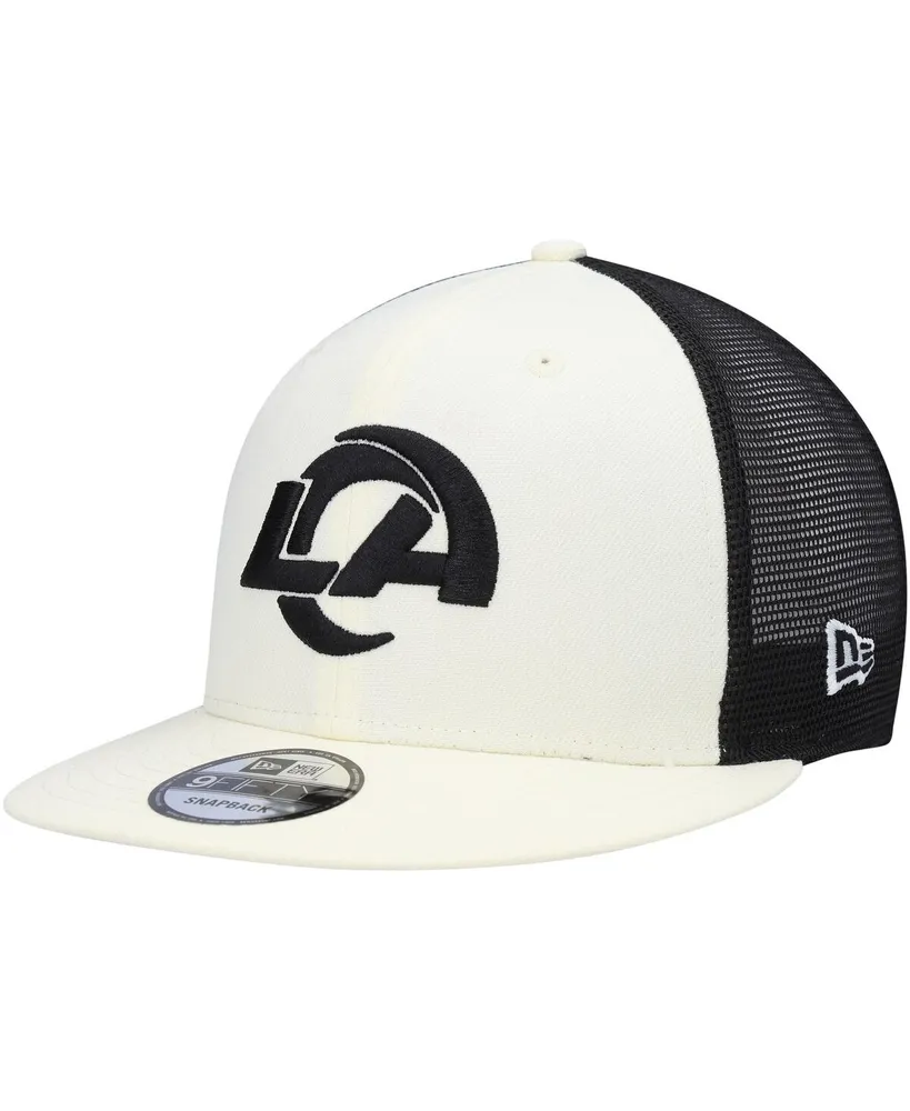 Men's New Era Cream, Black Los Angeles Rams Chrome Collection 9FIFTY Trucker Snapback Hat