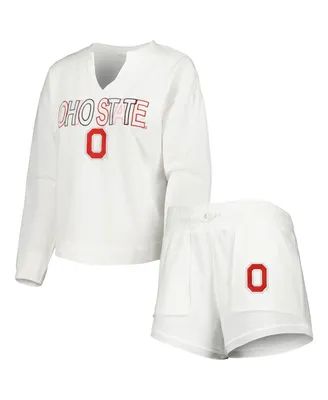 Women's Concepts Sport White Ohio State Buckeyes Sunray Notch Neck Long Sleeve T-shirt and Shorts Set