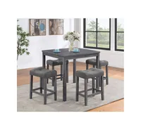 Lucian Gray 5 Piece Counter Height 36" Pub Table Set with Tufted Gray Linen Stools