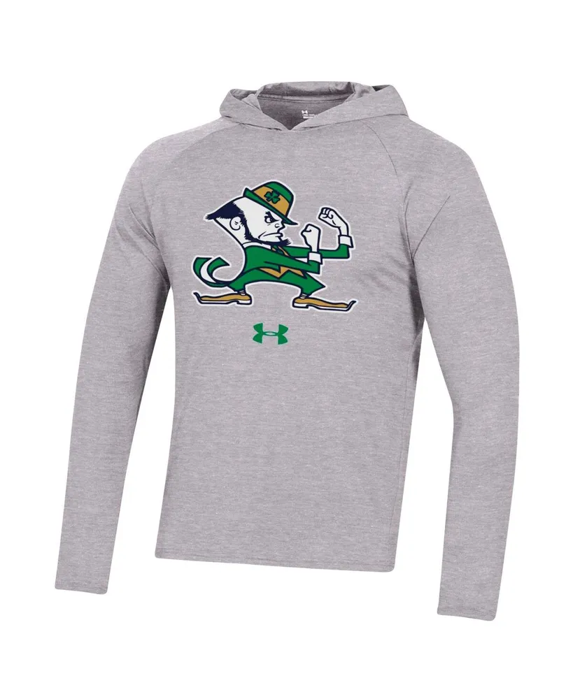 Men's Under Armour Heather Gray Notre Dame Fighting Irish School Logo Raglan Long Sleeve Hoodie Performance T-shirt