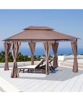 Outsunny 10' x 13' Outdoor Soft Top Gazebo Pergola with Curtains, 2-Tier Steel Frame Gazebo for Patio