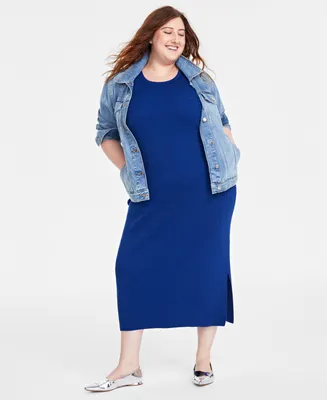 On 34th Plus Size Metallic-Knit Ribbed Tank Dress, Created for Macy's