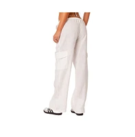 Women's Linen Low Rise Cargo Pants