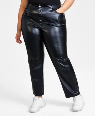 Bar Iii Plus Size Faux-Leather Straight-Leg Pants, Created for Macy's