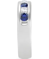 Grown With Love Men's Lab Sapphire (1-1/6 ct. t.w.) & Diamond (3/4 Channel Band 10k Gold