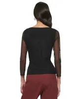 Dkny Women's Mesh Long-Sleeve Faux-Wrap Top