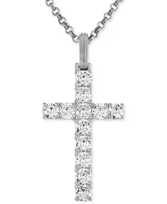 Esquire Men's Jewelry Black Cubic Zirconia Cross Pendant Ruthenium-Plated Sterling Silver (Also White Zirconia), Created for Macy's