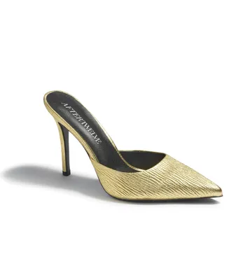 Twelve Am Womens Gold Leather Heels ( Bachelorette Mules)