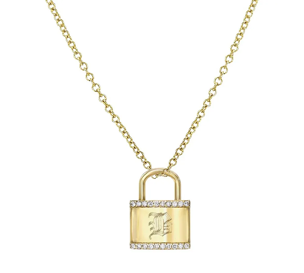 Zoe Lev Diamond Accent Initial Lock Pendant Necklace in 14k Gold, 16" + 2" extender